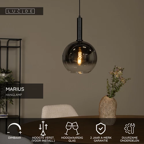 Lucide MARIUS - Hanglamp - Ø 30 cm - 1xE27 - Zwart - USP
